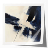 Geometric Abstract Wall Decor – Navy & Beige Angular Brush Canvas