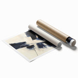 Geometric Abstract Wall Decor – Navy & Beige Angular Brush Canvas