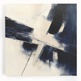 Geometric Abstract Wall Decor – Navy & Beige Angular Brush Canvas