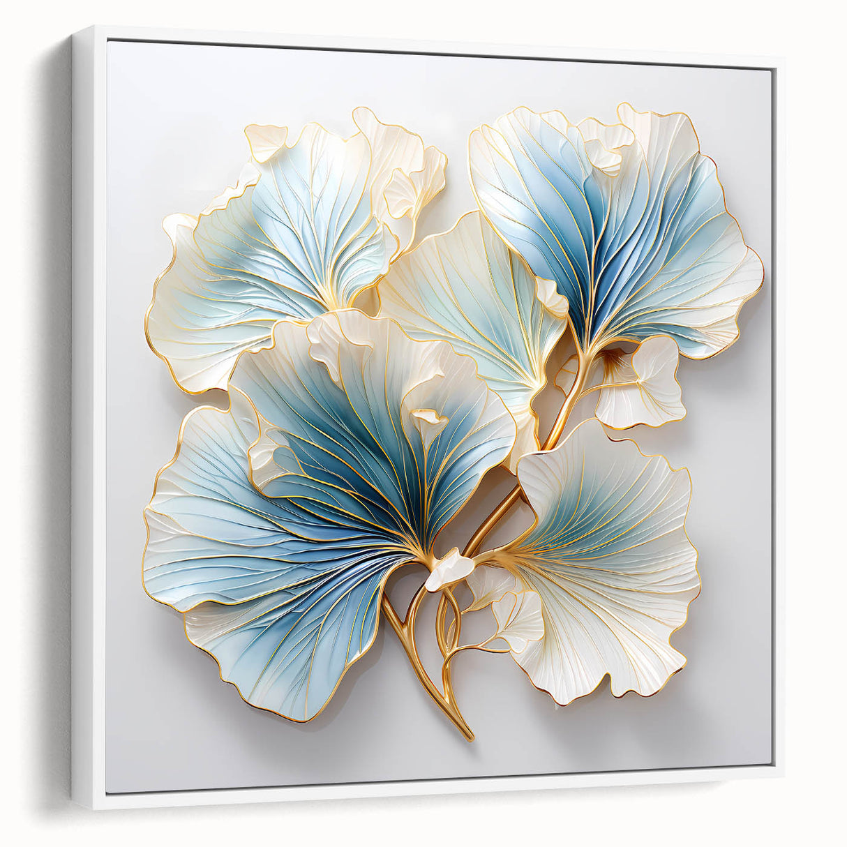Luxury Blue & Gold Floral Wall Art - Modern Living Room Décor