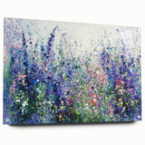 Abstract floral acrylic glass artwork showcasing vibrant colors and intricate patterns, displayed in a side view with visible pins for mounting. Perfect for modern decor.