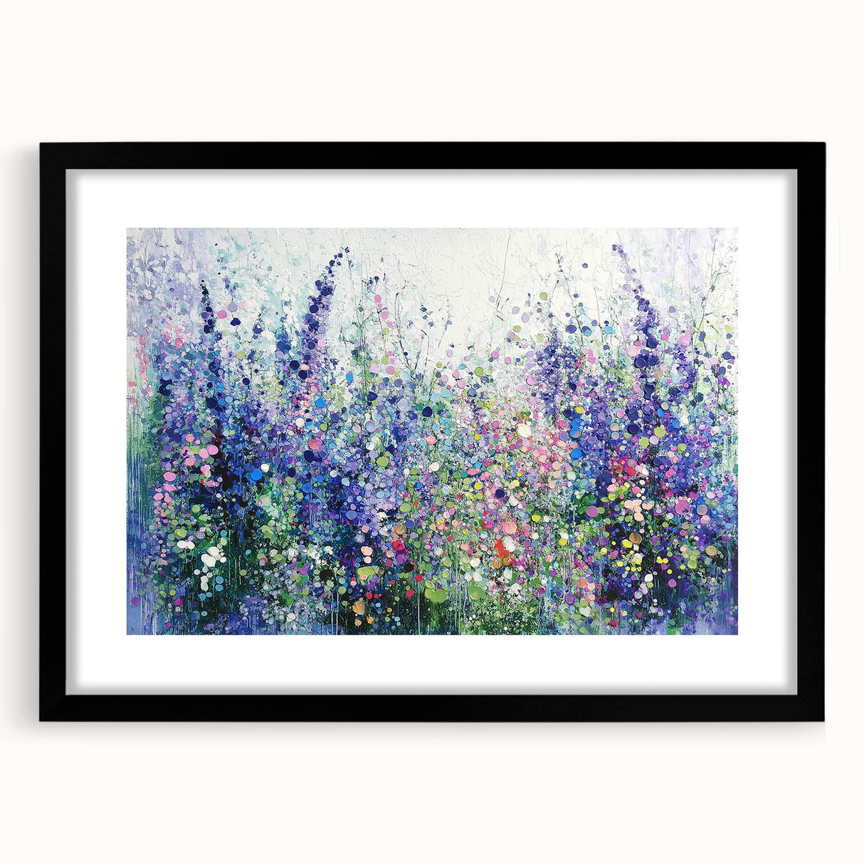 Elegant black frame showcasing an abstract floral design with a mat, perfect for modern home decor. This art piece adds a touch of sophistication to any space.