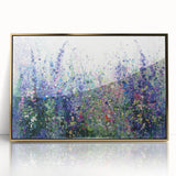 Framed acrylic artwork showcasing vibrant abstract florals in gold and pastel hues, perfect for modern home decor. Ideal for adding a touch of elegance to any space.