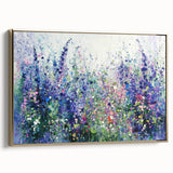 Framed canvas artwork showcasing a vibrant abstract floral design in gold tones, elegantly displayed from a side view, perfect for modern home decor.