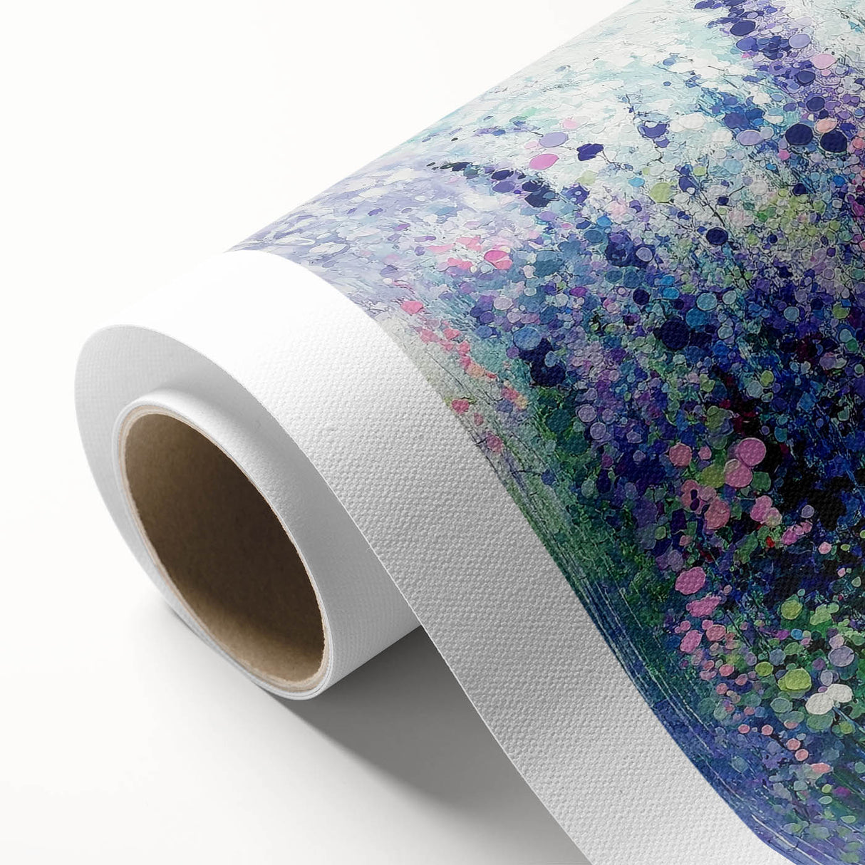 Abstract floral design on rolled canvas, featuring vibrant colors and intricate patterns, ideal for modern home decor. Packaged securely in a protective cardboard tube for easy storage and transport. Perfect choice for enhancing interior spaces with artistic flair.