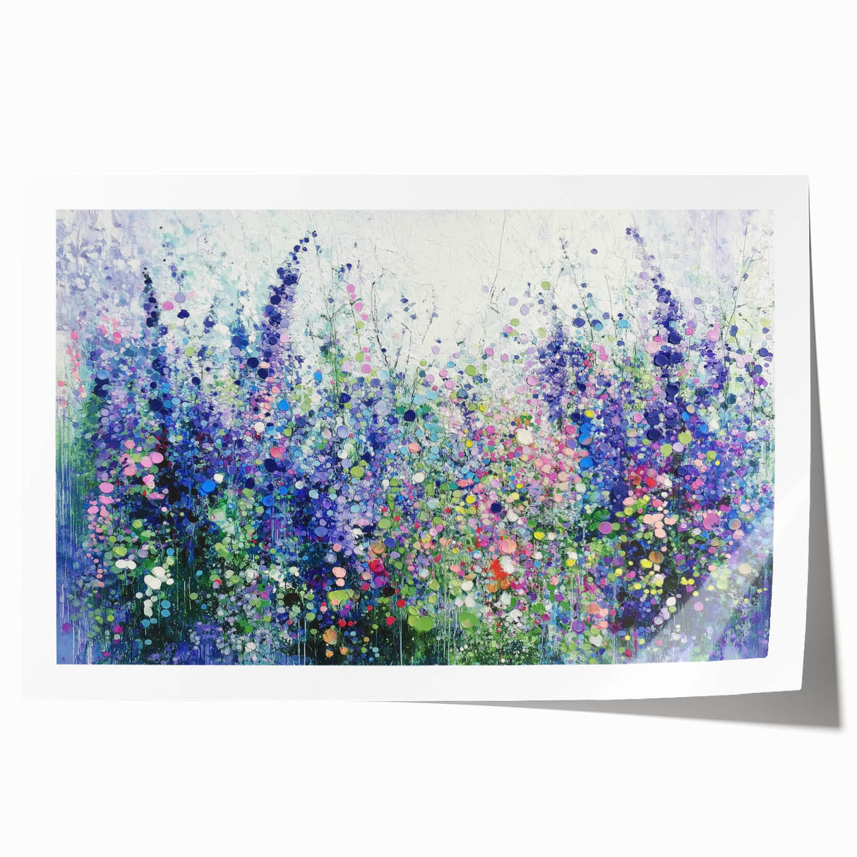 Abstract floral art print showcasing vibrant colors and intricate designs, rolled neatly for easy display and transport, perfect for home decor enhancement.