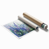 Abstract floral design rolled print showcasing vibrant colors and intricate patterns, ideal for home decor or artistic displays, securely packaged in a protective tube.