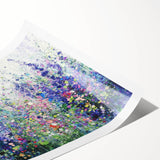 Vibrant abstract floral rolled print showcasing intricate patterns in bold colors, elegantly packed in a protective cardboard tube, perfect for home decor.