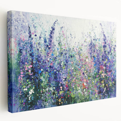Vibrant abstract floral design on a stretched canvas, showcasing intricate details and rich colors, ideal for modern home decor or artistic accent pieces.