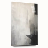 Abstract minimalist wall art displayed in a sleek acrylic glass frame, showcasing soft color gradients and geometric shapes, ideal for modern home decor.