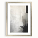 Abstract minimalist wall art framed in silver, showcasing a sophisticated design with a mat, ideal for modern decor in living spaces or offices.