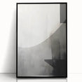 Framed abstract minimalist wall art with a sleek black acrylic front, showcasing geometric shapes and subtle colors, perfect for modern home decor and interior design.