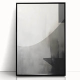Framed abstract minimalist wall art with a sleek black acrylic front, showcasing geometric shapes and subtle colors, perfect for modern home decor and interior design.