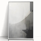 Framed minimalist abstract wall art in white acrylic, showcasing geometric shapes and soft color gradients, perfect for modern home decor. Ideal for enhancing living spaces with contemporary elegance.