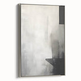 Framed abstract minimalist wall art in silver tones, showcasing sleek geometric patterns and a refined aesthetic, ideal for modern home decor.