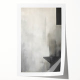 Abstract minimalist wall art print showcasing soft pastel colors and geometric shapes, elegantly rolled and ready for display in a modern interior.