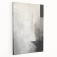 Abstract minimalist wall art on stretched canvas, showcasing soft pastel colors and geometric shapes, ideal for modern home decor, viewed from the side.