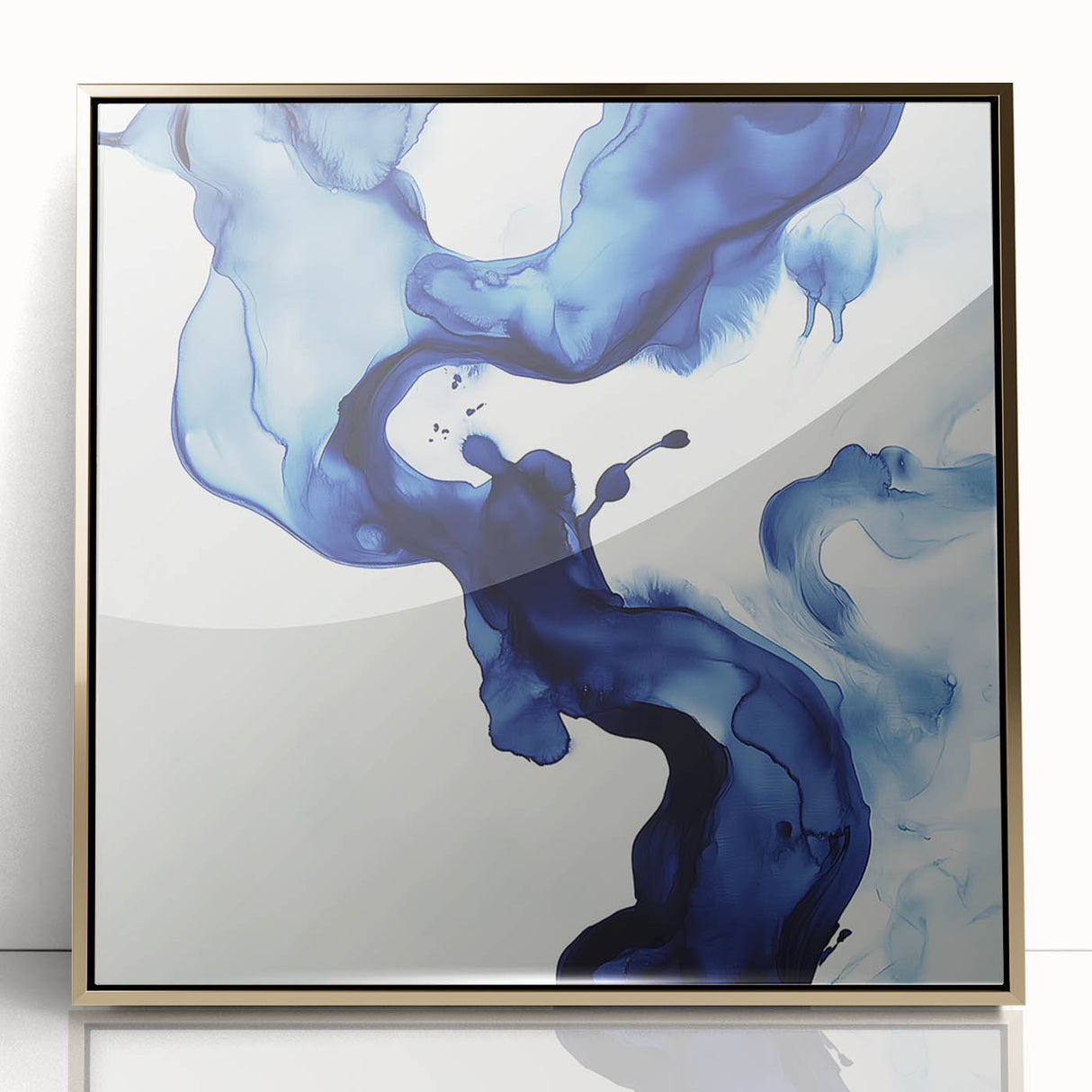 Minimalist Abstract Wall Art – Flowing Navy Ink Modern Canvas Print