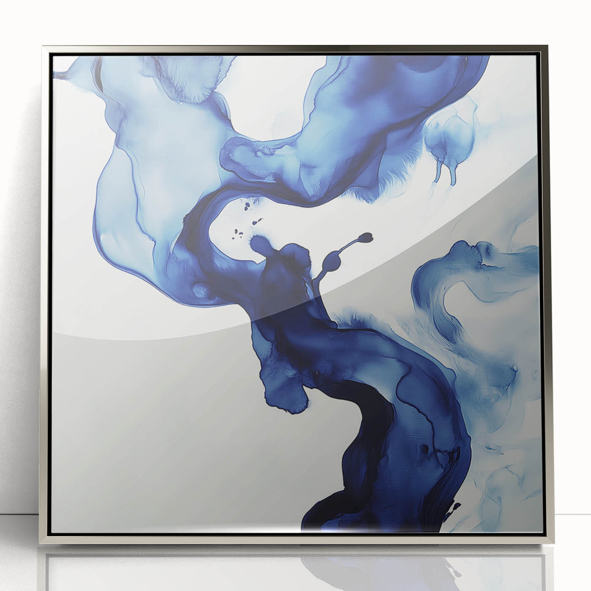 Minimalist Abstract Wall Art – Flowing Navy Ink Modern Canvas Print