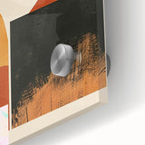 Close-up of abstract minimalist wall art design featuring soft pastel colors and geometric shapes, printed on acrylic glass for a modern decor touch.