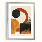 Abstract minimalist wall art framed in silver with a mat, showcasing geometric shapes and soft colors, perfect for modern decor. Ideal for enhancing contemporary interiors.