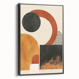 Framed minimalist wall art in black, showcasing an abstract design with clean lines and geometric shapes, ideal for contemporary decor.