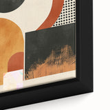 Close-up of a framed abstract minimalist wall art piece, showcasing soft pastel colors and geometric shapes, perfect for modern home decor.