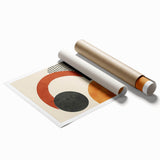 Abstract minimalist wall art print showcasing soft, muted colors and geometric shapes, rolled and ready for framing, perfect for modern home decor.