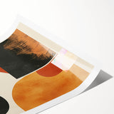 Abstract minimalist wall art print showcasing soft pastel colors and geometric shapes, rolled and ready for display, packaged in a protective cardboard tube.