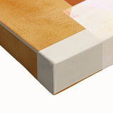 Close-up view of an abstract minimalist wall art stretched canvas showcasing soft blue and beige tones, featuring subtle texture and flowing shapes, perfect for modern decor.