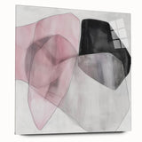 Large Abstract Wall Art – Soft Pink, Black & Gray Overlap Canvas