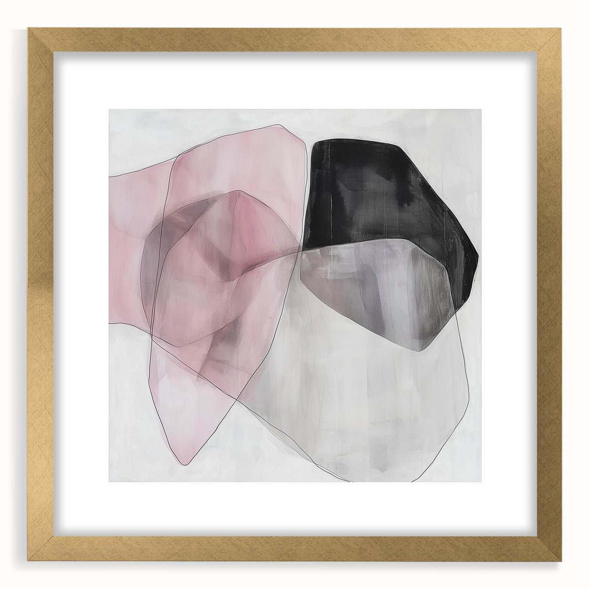 Large Abstract Wall Art – Soft Pink, Black & Gray Overlap Canvas