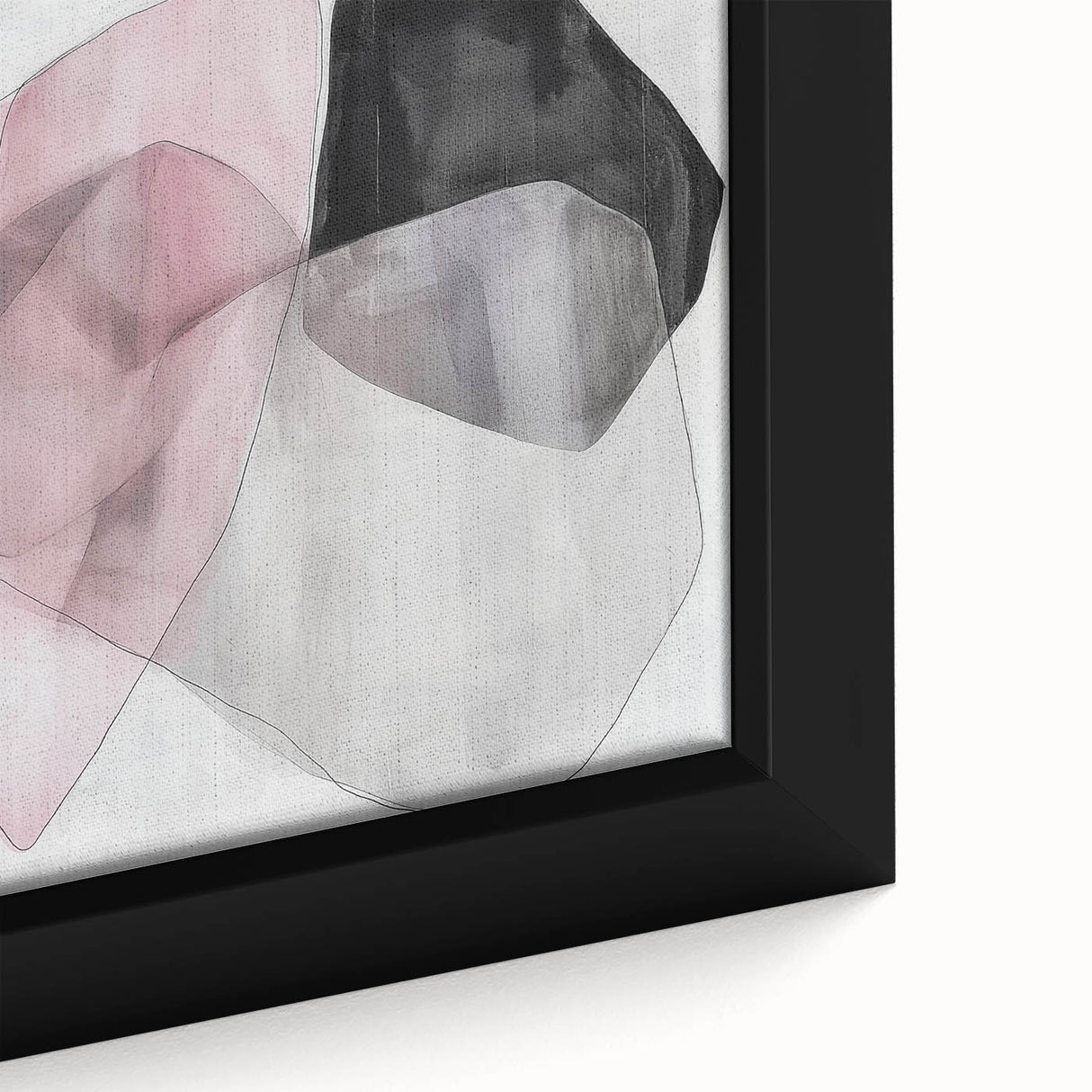 Large Abstract Wall Art – Soft Pink, Black & Gray Overlap Canvas