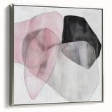 Large Abstract Wall Art – Soft Pink, Black & Gray Overlap Canvas