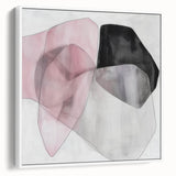Large Abstract Wall Art – Soft Pink, Black & Gray Overlap Canvas