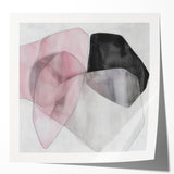 Large Abstract Wall Art – Soft Pink, Black & Gray Overlap Canvas