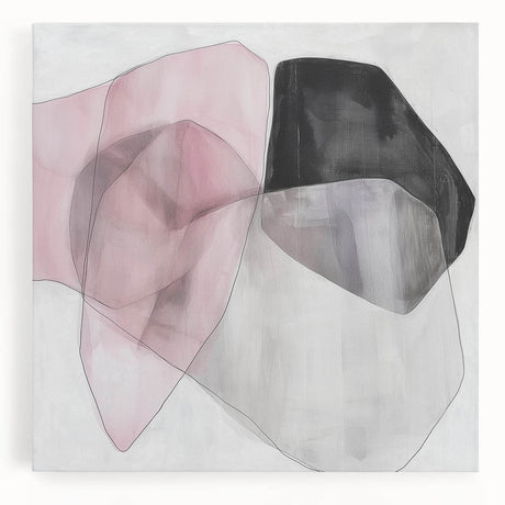 Large Abstract Wall Art – Soft Pink, Black & Gray Overlap Canvas