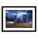 Elegant black-framed landscape artwork depicting a majestic castle surrounded by lush greenery. Ideal for enhancing home decor with a classic touch.