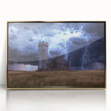 Framed acrylic artwork showcasing a stunning landscape with a majestic castle, highlighted by a gold frame, perfect for enhancing home decor and art collections.