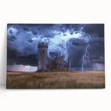 Stretched canvas artwork depicting a scenic landscape with a majestic castle, vibrant colors, and intricate details, perfect for home decor or office enhancement.