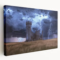 Stretched canvas artwork depicting a majestic castle landscape in vibrant colors, showcasing intricate details and textures. Ideal for enhancing home decor with a touch of elegance.