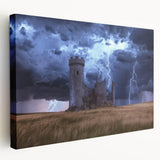 Stretched canvas artwork depicting a majestic castle landscape in vibrant colors, showcasing intricate details and textures. Ideal for enhancing home decor with a touch of elegance.