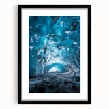 Black-framed landscape artwork depicting intricate cave designs, featuring a matte finish and elegant presentation, ideal for modern home decor.