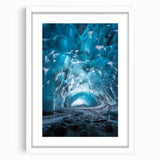 Framed landscape artwork depicting an enchanting cave scene, featuring a white mat and sleek black frame, ideal for enhancing home decor with nature-inspired elegance.