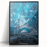 Framed acrylic artwork depicting a stunning black cave landscape, showcasing intricate details and a sleek black frame, ideal for modern home decor.