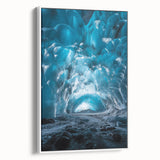 Framed canvas artwork showcasing a vibrant landscape with intricate cave formations, displayed against a white background, perfect for home decor enthusiasts.