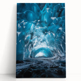 Stretched canvas artwork depicting a serene cave landscape with earthy tones and intricate textures, perfect for enhancing contemporary home decor.