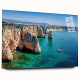 Acrylic wall art showcasing a stunning landscape of cliffs, presented in a sleek glass format, perfect for modern decor. The vibrant colors and detailed textures enhance any room's aesthetic.