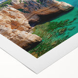 Stunning rolled canvas artwork depicting vibrant landscapes with dramatic cliffs and a serene sky, perfect for enhancing home decor and wall aesthetics.