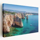 Stretched canvas artwork depicting a dramatic cliff landscape with vibrant colors and intricate details, showcasing natural beauty suitable for home decor.